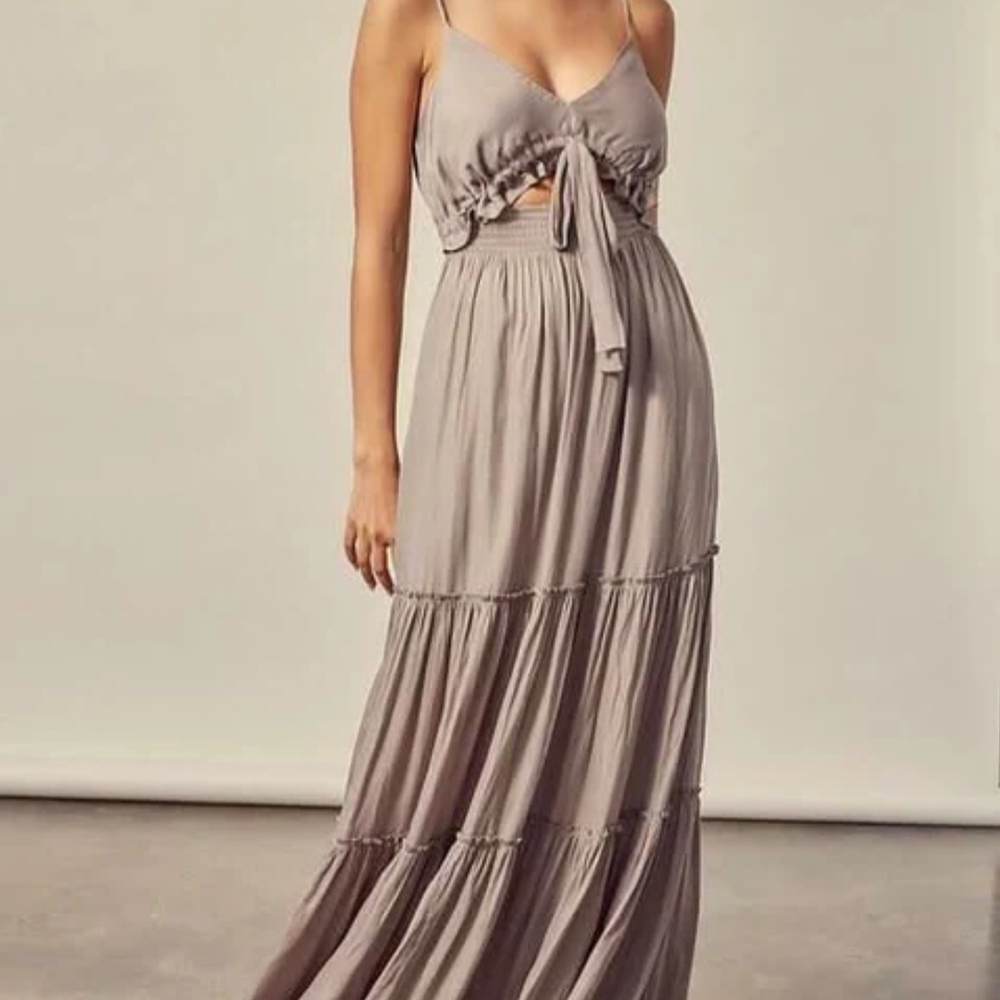 Mustard Seed Silvery Olive Tie-Front Maxi Dress